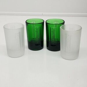 4 JAGERMEISTER  JAGER CLEAR & GREEN GLASS SHOT GLASSES W/ EMBOSSED LOGO